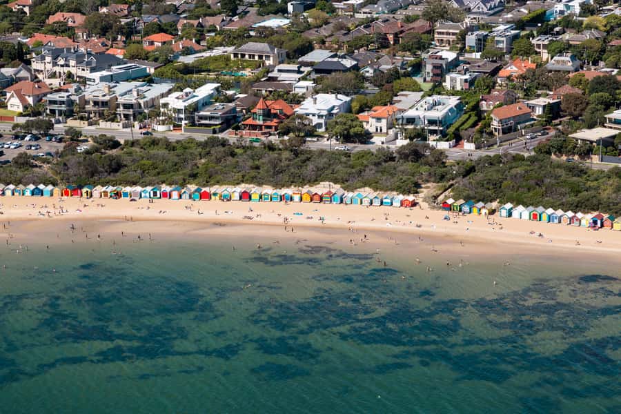 Melbourne: Brighton Beach & Ricketts Point Helicopter Flight - Brighton Beach Bathing Boxes and HMAS Cerberus from above
