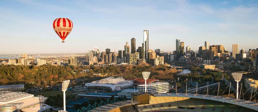 Melbourne Premium Balloon Flight 5-Star Champagne Breakfast - Melbourne from above at sunrise